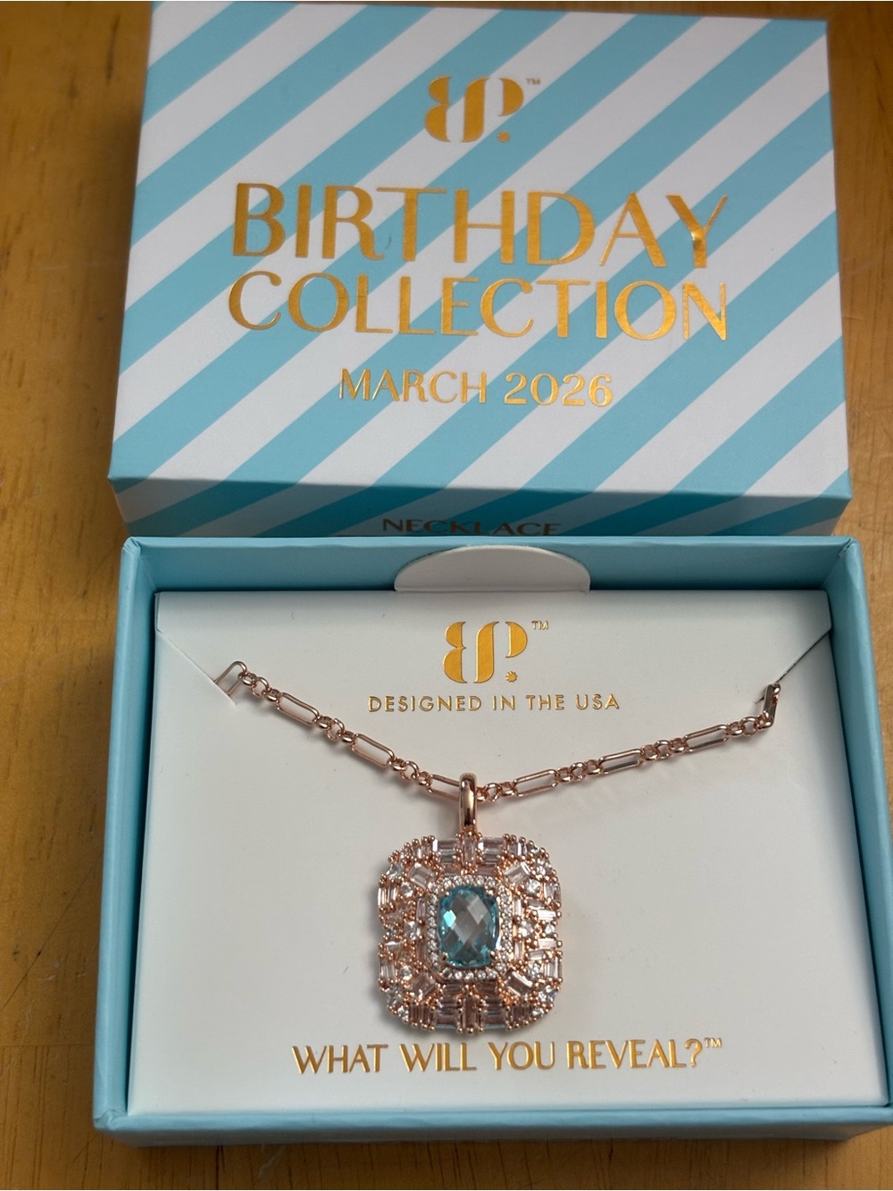 18K Rose Gold-Plated Aquamarine Pendant Necklace - March 2026